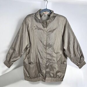 Vintage Haband Lightweight Nylon Windbreaker Jacket Metallic Taupe Medium